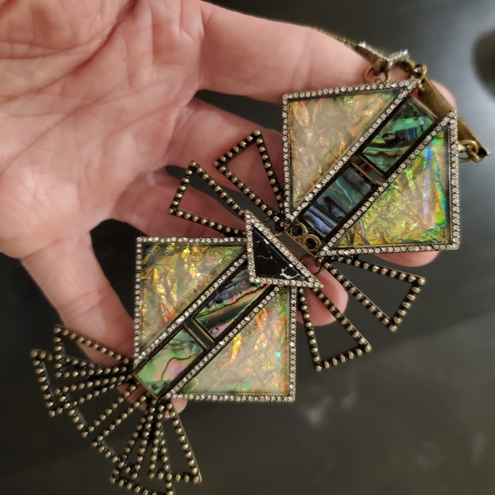 Baublebar art deco statement necklace, gold, green, black, cream, copper, stone - Picture 13 of 15